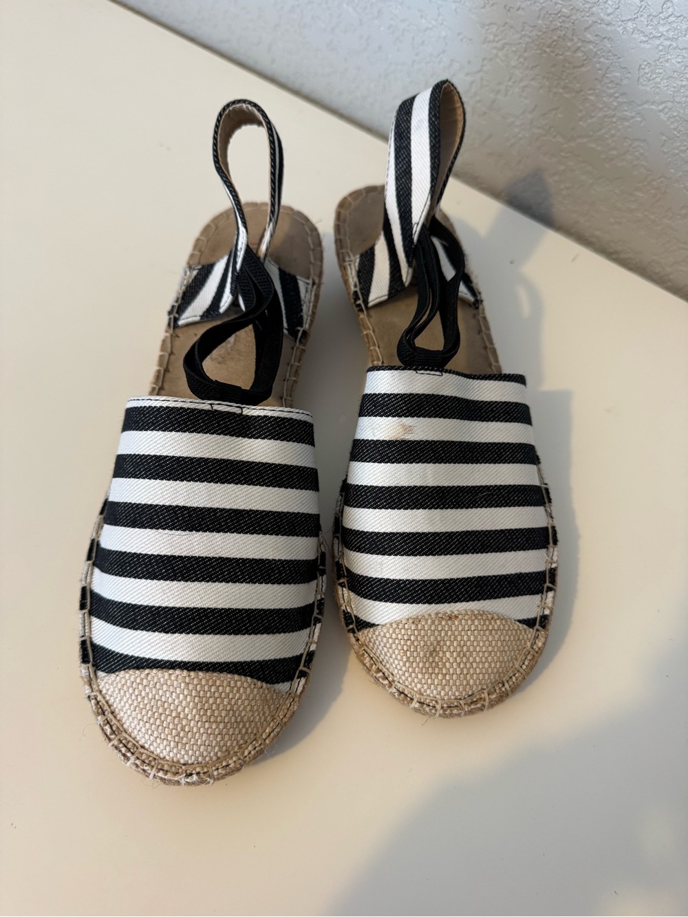 Black & White Striped Espadrille Slingback Flats